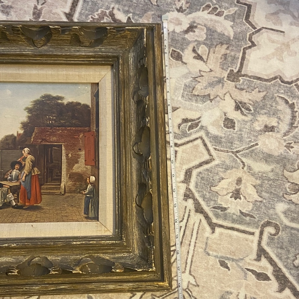 1950s After Pieter De Hooch, "A Dutch Courtyard" Full-Color framed - Picture 4 of 13